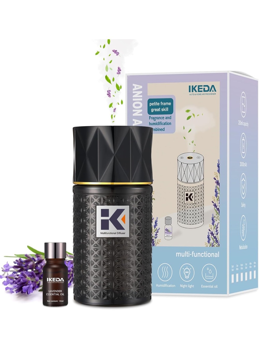 IKEDA Black Multifunctional Aroma Diffuser with Lavender Oil